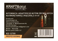 Adapter nitovne kliješta za zakovice za bušilicu/odvijač s ručkom KD12700 (2,4–4,8 mm)