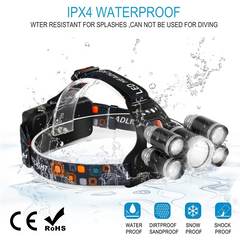 ZOOM led naglavna lampa 5×Cree T6 | domet 300 m, vodootporna