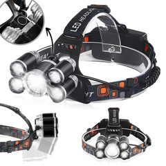 ZOOM led naglavna lampa 5×Cree T6 | domet 300 m, vodootporna