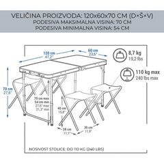 Sklopivi Stol | 60x70x120cm + 4 stolice
