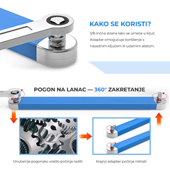 Univerzalni produžni ključ 39cm – s adapterima ¼″, ⅜″ i ½″